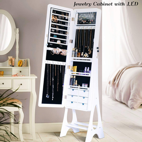 Frameless Full Length Mirror Jewelry Organizer Cabinet Lockable Design Adjuestable Dressing Makeup Armoire Large Capacity Wish Frameless Full Length Mirror Jewelry, Full Length Mirror Jewelry Organizer