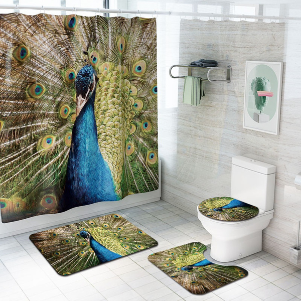 1/3/4pcs Animal Peacock Pattern Bathroom Mats Rugs Set Non-Slip