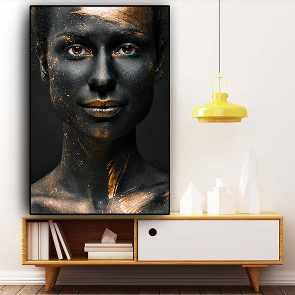 Black and Gold Woman Oil Painting Canvas African Art Cuadros Poster and ...