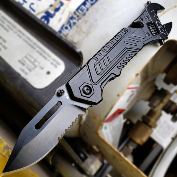 STEC 7.75" BLACK MultiTool Wrench Tactical Folding Open Pocket Knife