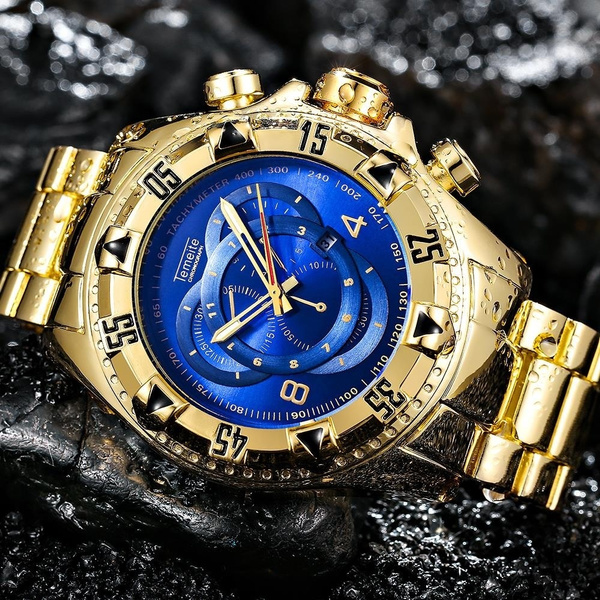 Temeite Big Size Quartz Golden Mens Watches Top Brand Luxury Stainless  Steel Military Gold Male Wristwatch Relogio Masculino - Quartz Wristwatches  - AliExpress