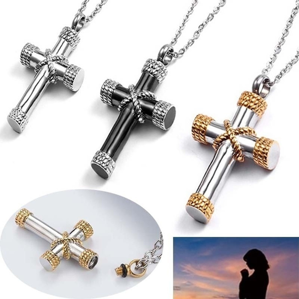 Urn Cross Crucifix Cremation Ashes Necklace Jewelry Pendant Keepsake Locket Mens 