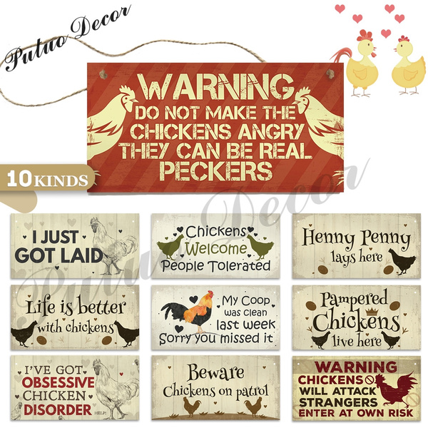 Jinguio Wood Chicken Coop Hanging Plates Chicken Signs Gift Home Decoration Statues