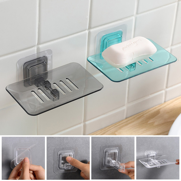 Self-adhesive Soap Holder, Soap Dish Box Removable Wall Mounted Powerful  Heavy Duty Plastic Bar Draining Soap Case Storage Basket for Shower,  Bathroom, Kitchen, Wall Decoration, Home Living, Household Accessories