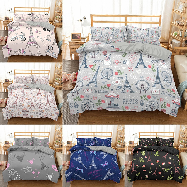 Paris Tower Bedding Set Duvet Cover, What Size Is A Us Queen Bed In Uk