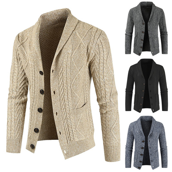 FANSHONN Men’s Casual Full-Zip Knit Cardigan Sweaters Stand Collar Knitwear Winter Warm Coats Outwear 