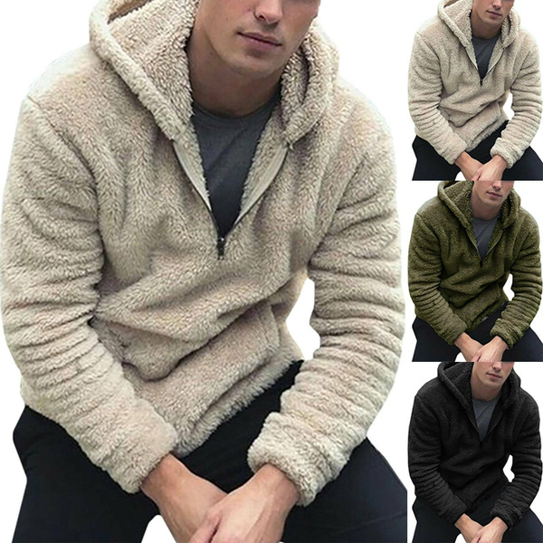 RUHI Men’s Winter Warm Jackt Thicken Fleece Sherpa Lined Zipper Hoddies Sweatshirt Knit Coats for Men with Pocket