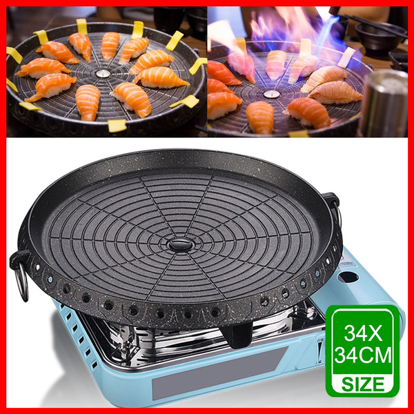 Portable BBQ Grill Stove Korean Coating Marble Gas Non Stick Pan Plate 