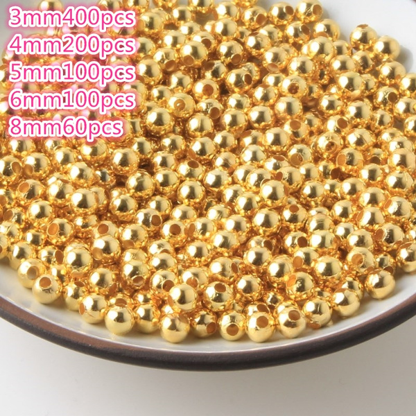 3-8mm Gold/Silver/Bronze Metal Beads Smooth Ball Spacer Beads For Jewelry Making