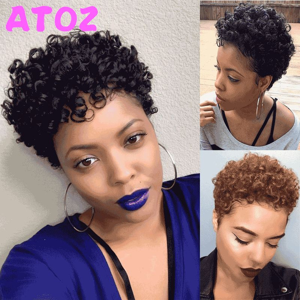 Fashion Afro Short Mini Curly Hair Wigs for Women Synthetic Pixie