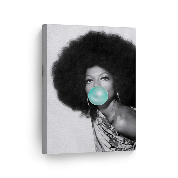 Beautiful Diana Ross Teal Blue Bubble Gum Black And White Wall Art Canvas Print Picture Afro African American Icon Pop Home Decor Stretched Ready To Hang Hand Wish - Ross Home Decor Wall Art