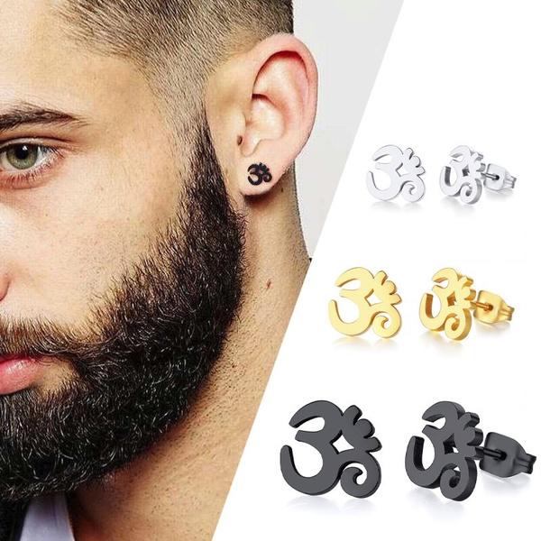 Stainless Steel Om Stud Earrings Unisex with Gift Bag | Wish