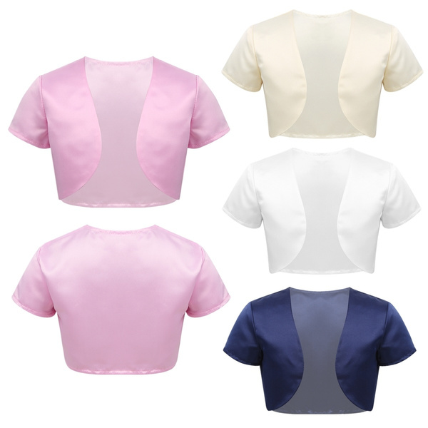 Kids Girls Satin Open Front Short Sleeve Bolero Short Jacket Shrug