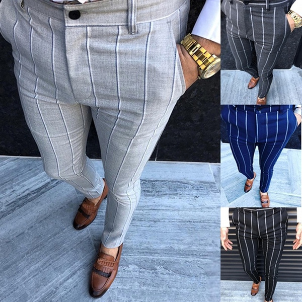 Men's Casual Pencil Pants Slim Fit Skinny Business Formal Dress Trousers  Fashion
