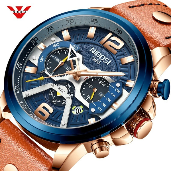NIBOSI casual men blue Top brand luxury military leather wristwatch man  clock fashion chronograph Relogio Masculino | Wish