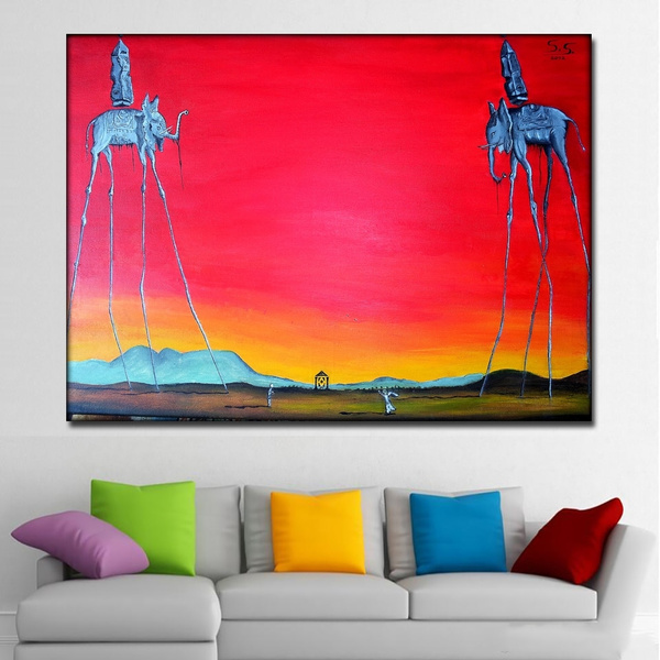 CNQ Salvador Dali Elephant Long Legs Paintings Red Background Canvas  Printed Wall Art Prints Poster For Living Room Home Decor | Wish