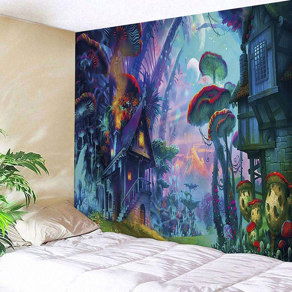 DBLLF Poster Psychedelic Mushroom Tapestry Trippy Colorful Surreal Abstract Astral Digital Art Office Electric Forest Wall Decor Tapestries Tapestry Wall Hanging Tapestries 80×60 Inches DBZY0290 