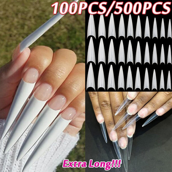 Gold Brim Pointed Armor French Nail Tips Black Heart Press On Manicure Arts  Kit | eBay