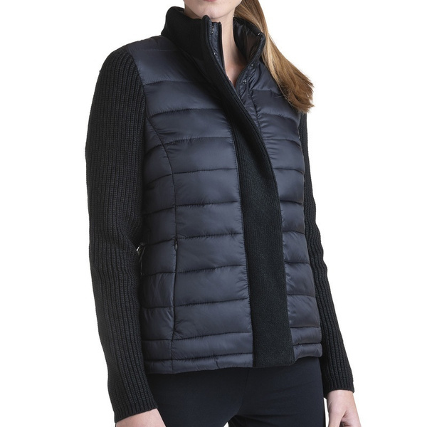 puffer jacket with knit sleeves