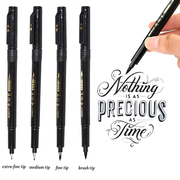 Refill Calligraphy Brush Pens for Lettering - 4 Size Black Ink Pen