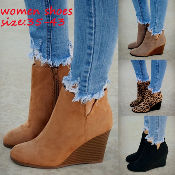 2019 New Arch Support Boots for Women Damping Shoes Comfortable Side Zipper Platform Wedge Ankle Booties Casual Limsea
