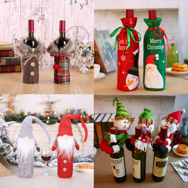 Christmas Snowman Santa Claus Red Wine Bottle Cover Bags Xmas Decor Gift GW 