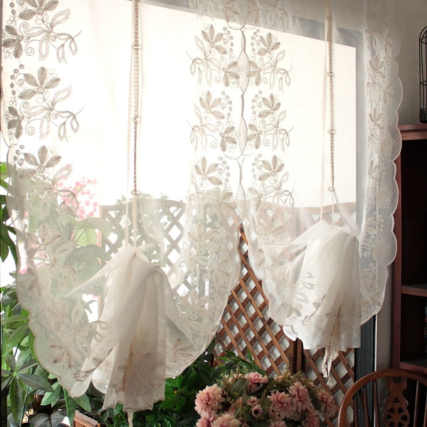 Embroidery Gauze Balloon Curtain Bedroom Linen Roman Curtain Valance Blinds Home 