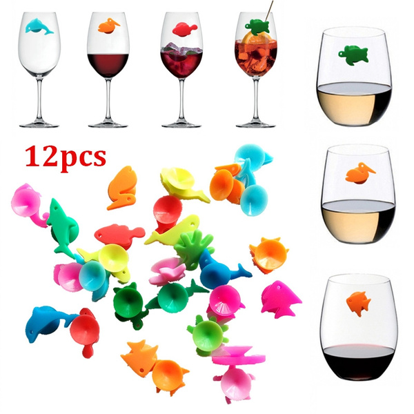 12Pcs Silicone Animal Shape Wine Glass & Drink Markers Charms Suction Cup Marker 