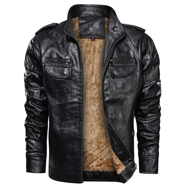 Men's Thickened Fleece Lined Leather Jacket