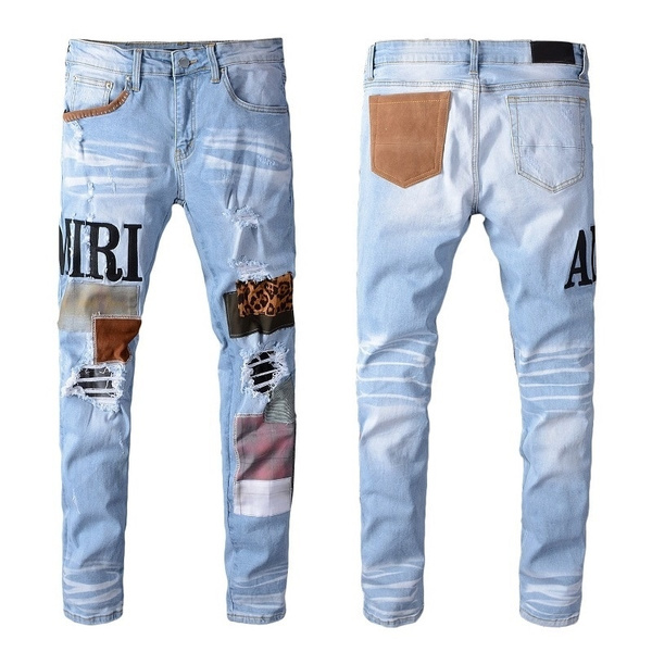  Men's Jeans Men Letter Patched Ripped Jeans Jeans for
