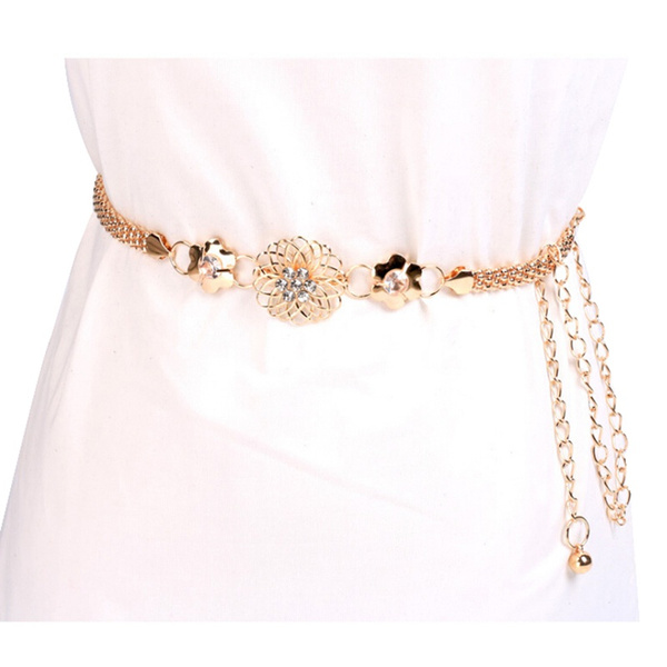 Fashion Elegant Wave Metal Waist Chain Belt Gold Buckle Body Chain Dress Belt ZP