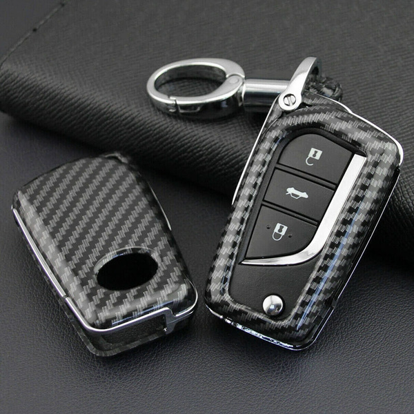 DEWEST Auto Parts Car Key Fob Cover Case for Toyota Black Leather Keyring Zipper Bag and Keychain Cover for Remote Key Fob