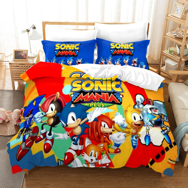 Siyarar Sonic The Hedgehog Bedding Set King Size 3 Piece Kids 3D Cartoon Blue Duvet Cover Sets 1 Duvet Cover with 2 Pillowcases