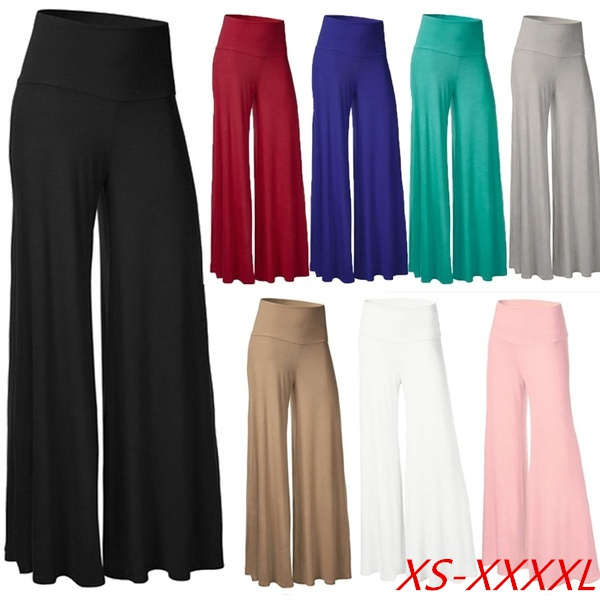 Women s New Fashion Solid Color Pants Loose Casual Trousers Wide Leg ...