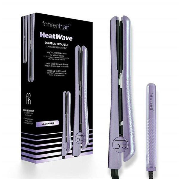 Fahrenheit FHT DT 125LAVP 1.25 0.5 in. Hair Straightener Flat Iron Heat Wave Collection Dual Voltage Travel Size Double Trouble Ceramic Set Lavander Wish