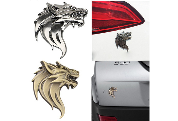 3D Auto Decoration Motorcycle Auto Silver /Bronze Emblem Wolf Head Badge  Logo Metal Car Sticker