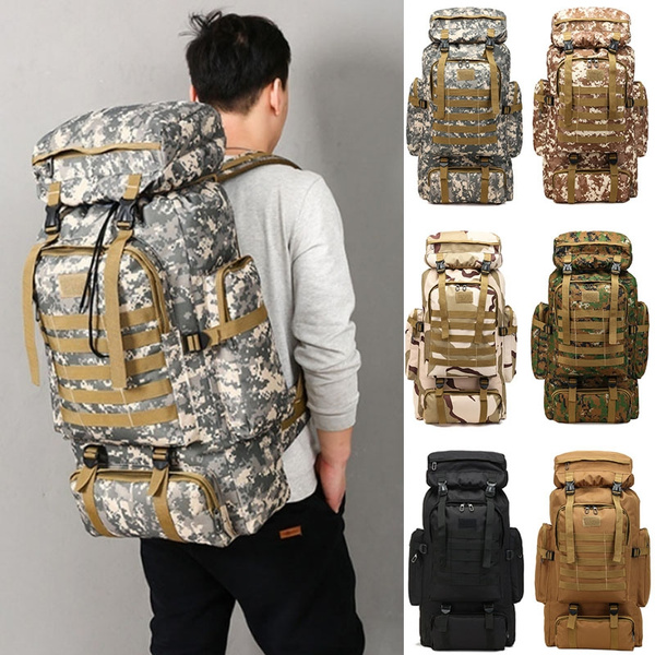 80L Outdoor Camouflage Backpack Military Army Rucksack Tactical Hiking Bag Large 
