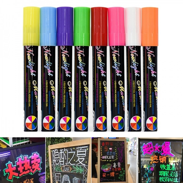 New 8Pcs/Set Liquid Chalk Pens Marker Reversible Neon Colours