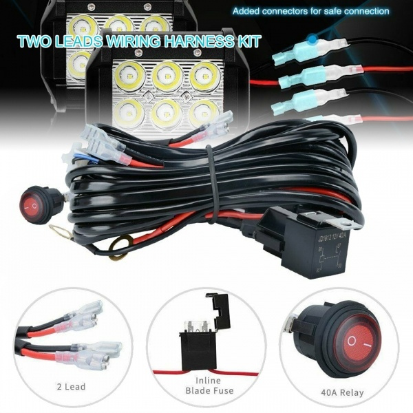 12V 40A Waterproof 2 Lead Wiring Harness Kit ON/OFF Switch For LED Spot ...