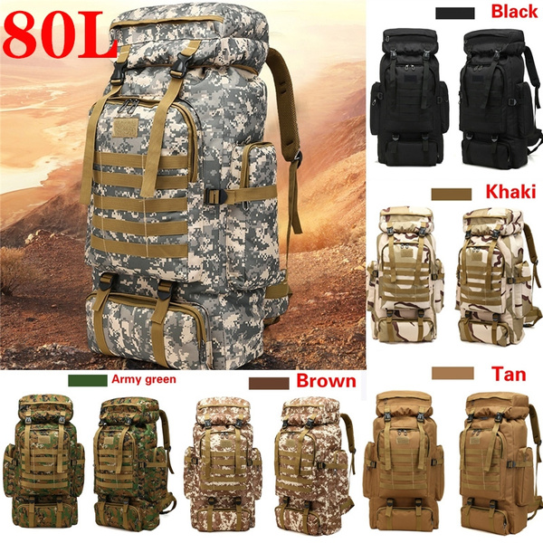 80L Outdoor Camouflage Backpack Military Army Rucksack Tactical Hiking Bag Large