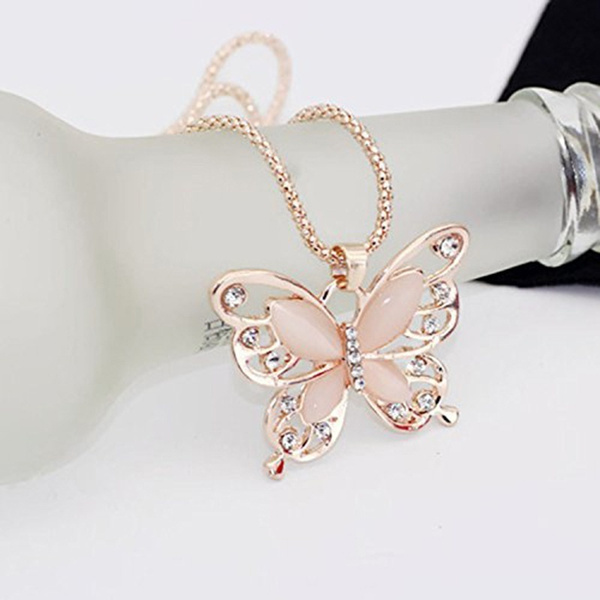 Women Rose Gold Butterfly Pendant 