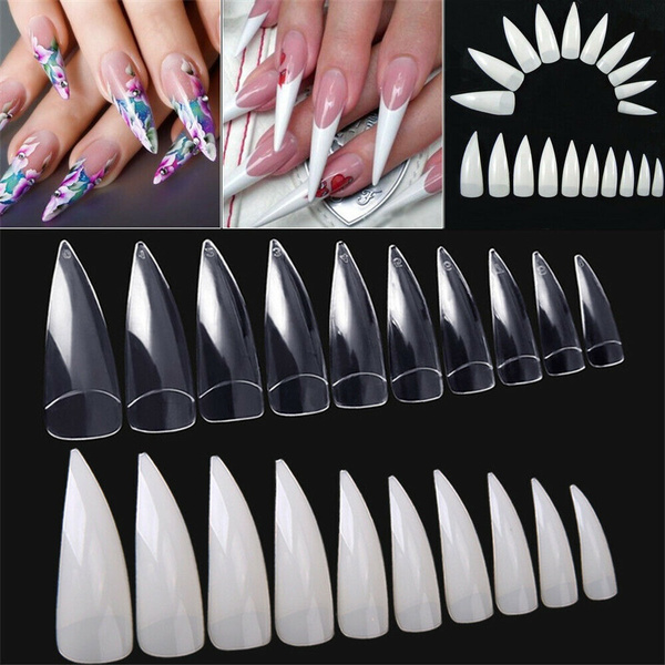 Stiletto Pointed Acrylic Diy Clear White Natural Artificial Fake Nails False Nail Tips Manicure Beauty Tools Wish