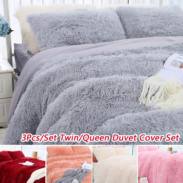 3pcs Set Luxurious Plush Faux Fur, Faux Fur Bedding Queen