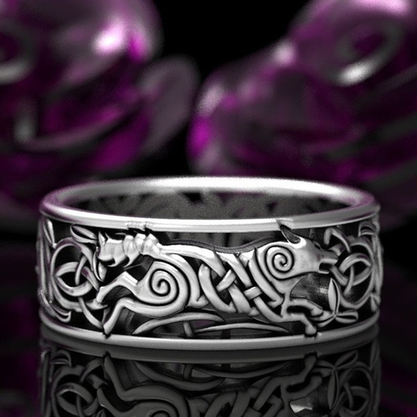 Mens Viking Wolf Ring Stainless Steel Celtic Norse Pagan Fenrir Ring | eBay