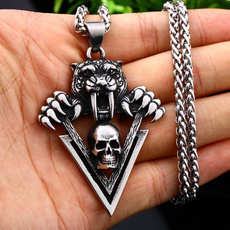 Steel, skullnecklace, mens necklaces, Triangles