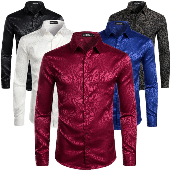 Mens Jacquard Long Sleeve Shirts Casual Button Down Shirts for Men ...