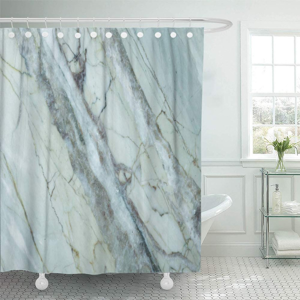 60 X 71 Inches Fabric Shower Curtain, Light Blue Marble Shower Curtain