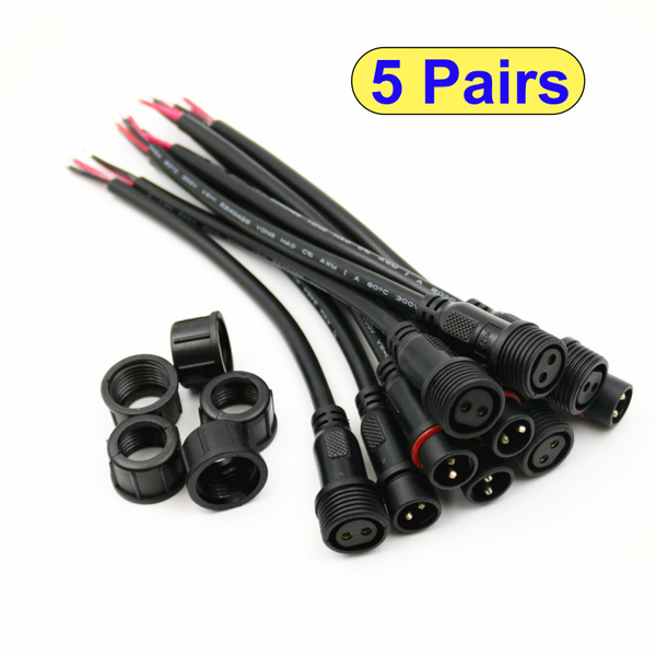 Details about   5Pair/set Black Waterproof Female Male 3-Pins 18-AWG Wire LED Cable Connector