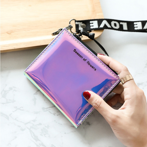 Clutch Multi-Card Zip Laser Holographic Hologram Shoulder Bag Womens Wallet KV