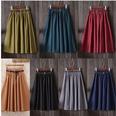 long skirt, Moda, high waist, Pleated